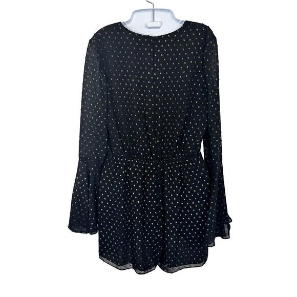 New Jay Godfrey Black Gold Metallic Polka Dot Romper Long Bell Sleeve Sz 6 - Picture 10 of 13